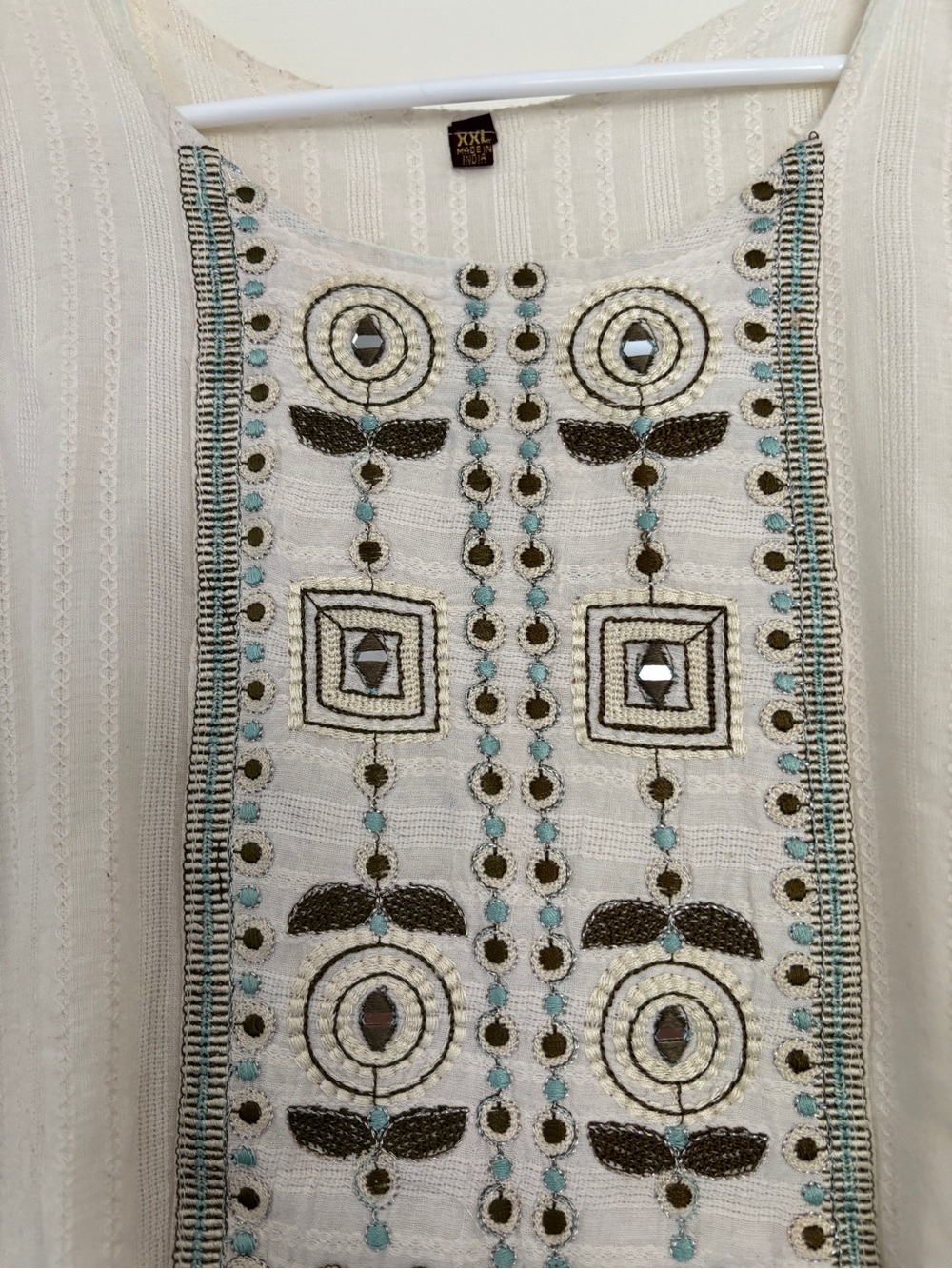 White Embroidered Indian Kurti Set XXL
